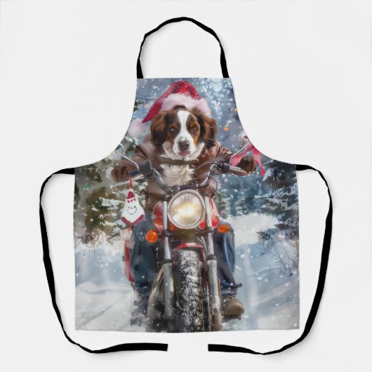 ブリタニースパニエル犬ドッグオートバイクリスマスに乗る エプロン (正面)
