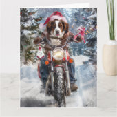 ブリタニースパニエル犬ドッグオートバイクリスマスに乗る カード (正面)
