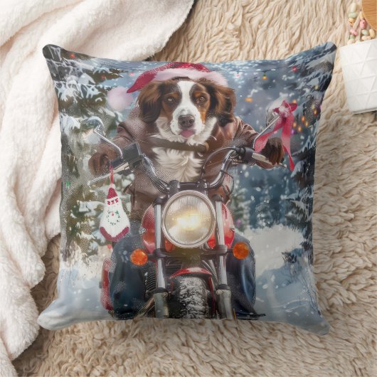 ブリタニースパニエル犬ドッグオートバイクリスマスに乗る クッション (ブランケット)