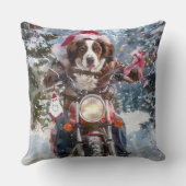 ブリタニースパニエル犬ドッグオートバイクリスマスに乗る クッション (裏面)