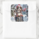 ブリタニースパニエル犬ドッグオートバイクリスマスに乗る スクエアシール (バッグ)