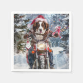 ブリタニースパニエル犬ドッグオートバイクリスマスに乗る スタンダードカクテルナプキン (正面)