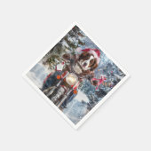 ブリタニースパニエル犬ドッグオートバイクリスマスに乗る スタンダードカクテルナプキン (角)