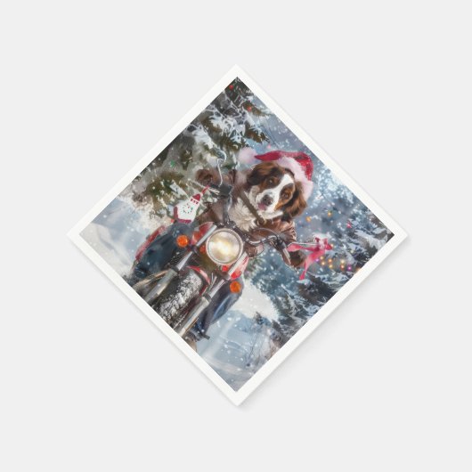 ブリタニースパニエル犬ドッグオートバイクリスマスに乗る スタンダードカクテルナプキン (角)