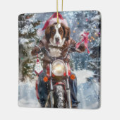 ブリタニースパニエル犬ドッグオートバイクリスマスに乗る セラミックオーナメント (左)