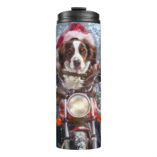 ブリタニースパニエル犬ドッグオートバイクリスマスに乗る タンブラー (正面)