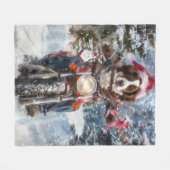 ブリタニースパニエル犬ドッグオートバイクリスマスに乗る フリースブランケット (正面(横))