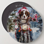 ブリタニースパニエル犬ドッグオートバイクリスマスに乗る 缶バッジ (正面&裏面)