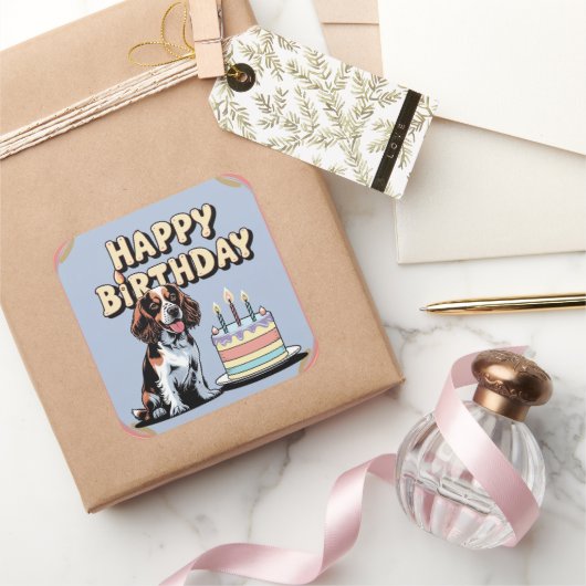 ブリタニースパニエル犬ドッグカラフル スクエアシール (ギフト)