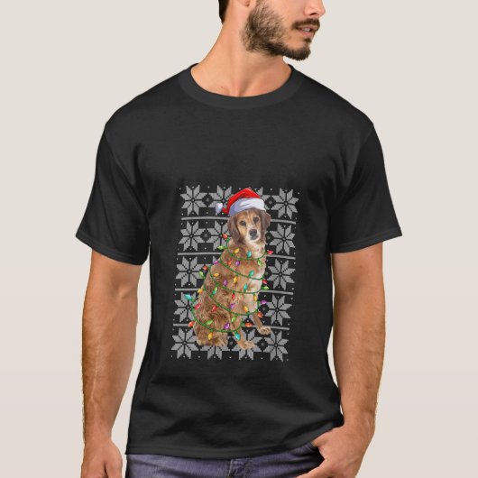 ブリタニースパニエル犬ドッグクリスマスライトサンタハトUg Tシャツ (正面)