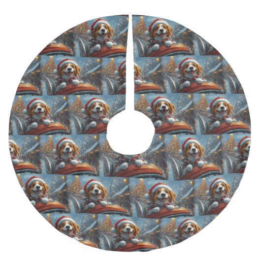 ブリタニースパニエル犬ドッグクリスマス ブラッシュドポリエステルツリースカート (正面)