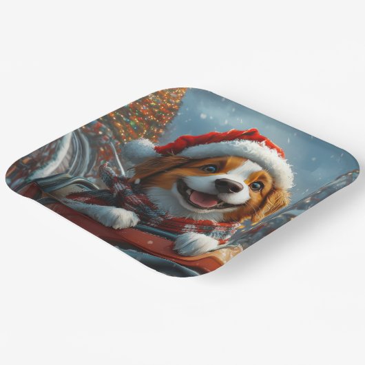 ブリタニースパニエル犬ドッグクリスマス ペーパープレート (傾斜あり)