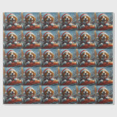 ブリタニースパニエル犬ドッグクリスマス ラッピングペーパー (フラット)