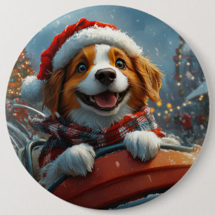 ブリタニースパニエル犬ドッグクリスマス 缶バッジ