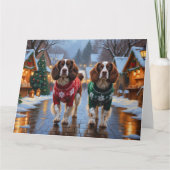ブリタニースパニエル犬ドッグスクリスマススノーホリデイ カード (正面)