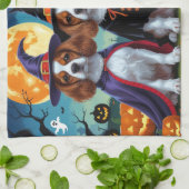 ブリタニースパニエル犬ドッグスパンプキンハロウィンおもしろい キッチンタオル (折り畳み)