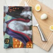 ブリタニースパニエル犬ドッグスパンプキンハロウィンおもしろい キッチンタオル (四つ折り)