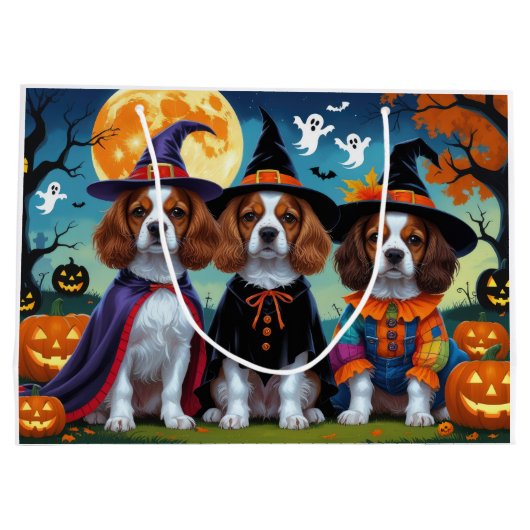 ブリタニースパニエル犬ドッグスパンプキンハロウィンおもしろい ラージペーパーバッグ (裏面)