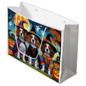 ブリタニースパニエル犬ドッグスパンプキンハロウィンおもしろい ラージペーパーバッグ (正面アングル)