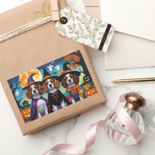 ブリタニースパニエル犬ドッグスパンプキンハロウィンおもしろい 長方形シール (ギフト)