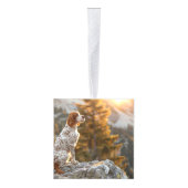 ブリタニースパニエル犬ドッグツーフォトホリデー キューブオーナメント (右)