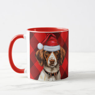 ブリタニースパニエル犬ドッグレッドバッファロープレイドクリスマス マグカップ