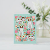 ブリタニースパニエル犬ドッグヴィンテージ花模様アート ポストカード (スタンド正面)