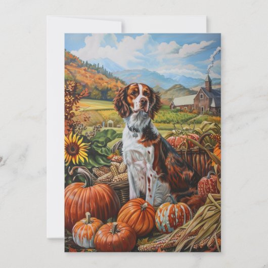 ブリタニースパニエル犬ドッグ秋の収穫感謝祭 シーズンカード (正面)