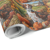 ブリタニースパニエル犬ドッグ秋の収穫感謝祭 ラッピングペーパー (ロールコーナー)