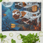 ブリタニースパニエル犬ハロウィン不気味 キッチンタオル (折り畳み)