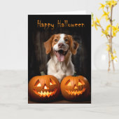 ブリタニースパニエル犬ハロウィーン カード (黄色い花)
