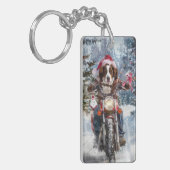 ブリタニースパニエル犬バイククリスマス キーホルダー (正面左)