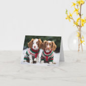 ブリタニースパニエル犬パピズクリスマスカード カード (黄色い花)