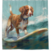 ブリタニースパニエル犬ビーチ絵画サーフィン シャワーカーテン (正面)