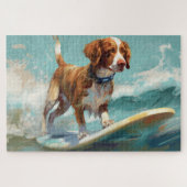 ブリタニースパニエル犬ビーチ絵画サーフィン ジグソーパズル (横)