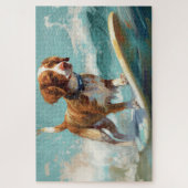 ブリタニースパニエル犬ビーチ絵画サーフィン ジグソーパズル (縦)