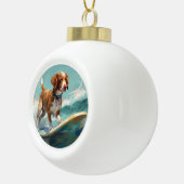 ブリタニースパニエル犬ビーチ絵画サーフィン セラミックボールオーナメント (右)