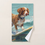 ブリタニースパニエル犬ビーチ絵画サーフィン バスタオルセット (ハンドタオル)