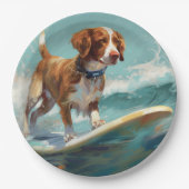 ブリタニースパニエル犬ビーチ絵画サーフィン ペーパープレート (正面)