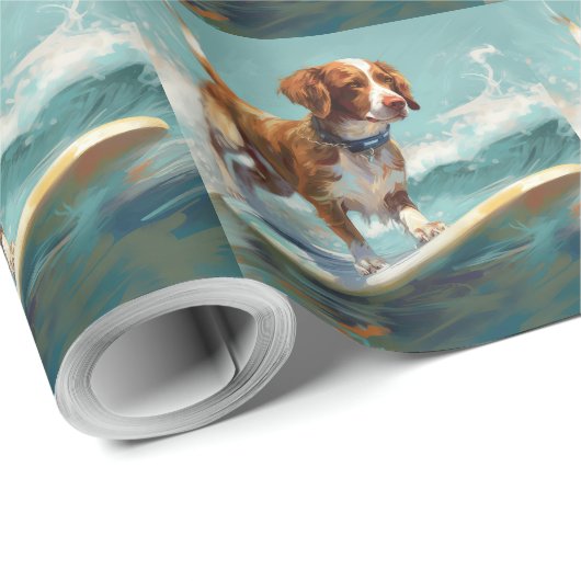 ブリタニースパニエル犬ビーチ絵画サーフィン ラッピングペーパー (ロールコーナー)