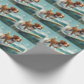 ブリタニースパニエル犬ビーチ絵画サーフィン ラッピングペーパー (角)