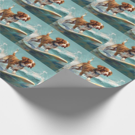 ブリタニースパニエル犬ビーチ絵画サーフィン ラッピングペーパー (角)