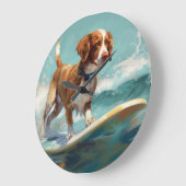 ブリタニースパニエル犬ビーチ絵画サーフィン ラージ壁時計 (傾斜)