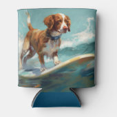 ブリタニースパニエル犬ビーチ絵画サーフィン 缶クーラー (正面)