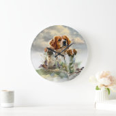 ブリタニースパニエル犬フランスの、ブリタニー、バードドッグ ラージ壁時計 (ホーム)