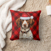 ブリタニースパニエル犬レッドプレイドクリスマスホリデー クッション (ブランケット)