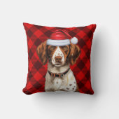 ブリタニースパニエル犬レッドプレイドクリスマスホリデー クッション (正面)