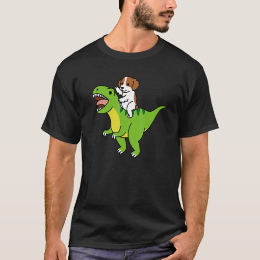 ブリタニースパニエル犬乗馬レックス恐竜の犬 Tシャツ (正面)