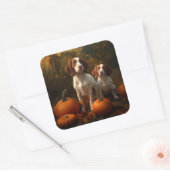 ブリタニースパニエル犬子犬オータムデライトカボチャ スクエアシール (封筒)