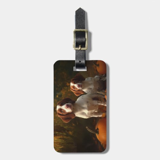 ブリタニースパニエル犬子犬オータムデライトカボチャ ラゲッジタグ (正面縦)